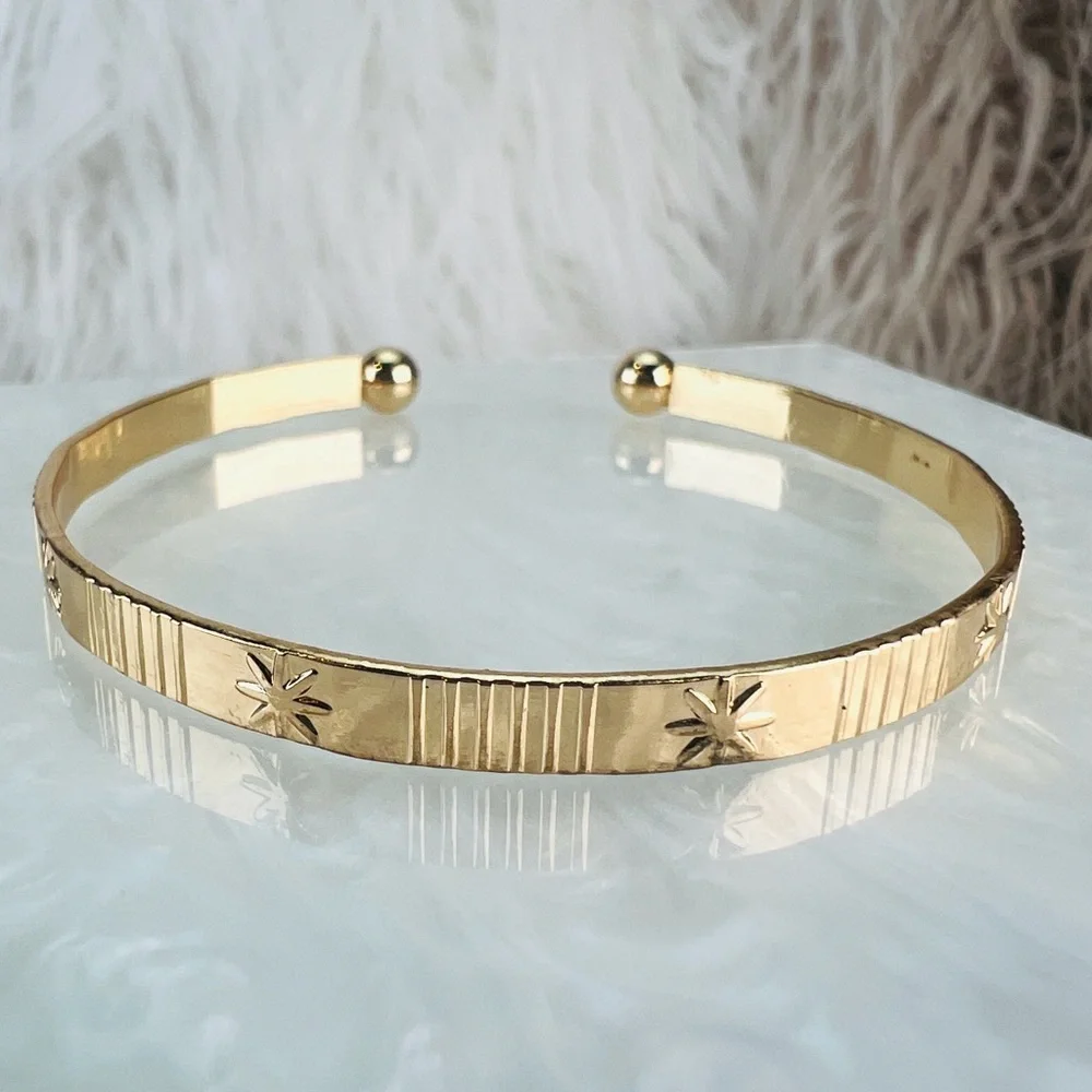 Goldtone Star Bangle Stackable Cuff Bracelet